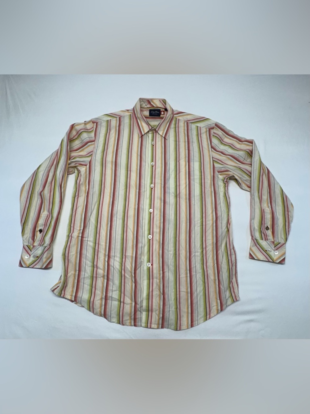 Indigo Palms Striped Long-Sleeve Casual Button-Down Shirt Size Large